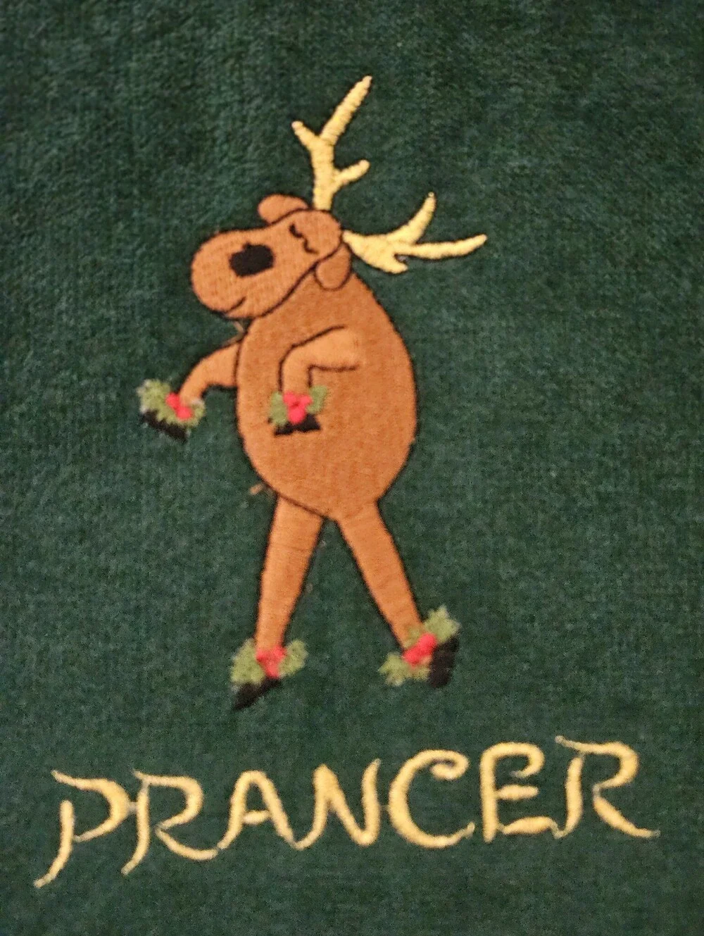 Embroidered Reindeer Holiday Kitchen Towels - Dark Green